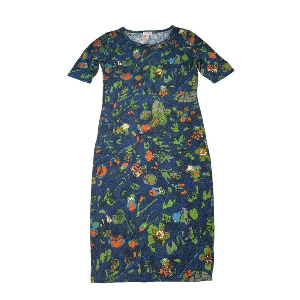 LuLaRoe blue with floral design fit sheath dress XS